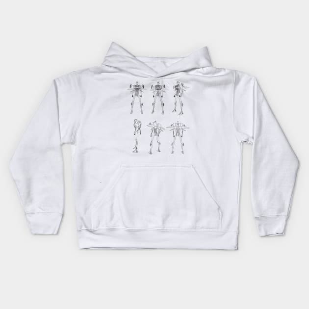 Robot Line Art Kids Hoodie by Wanda City